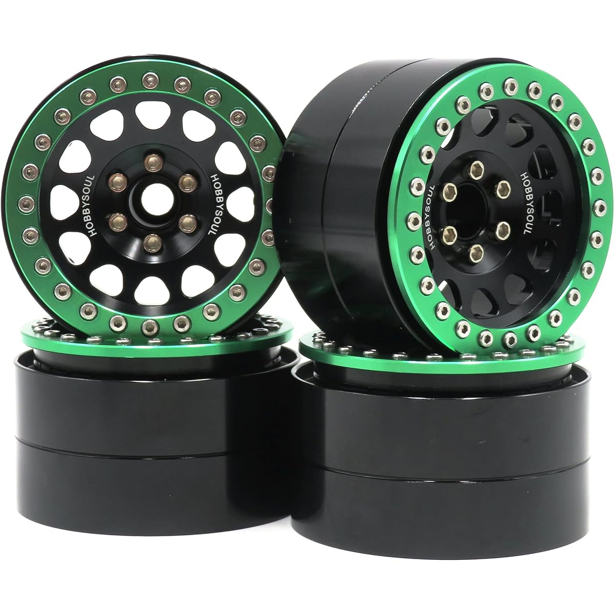 4pcs RC Aluminum 2.2 Beadlock Wheel Rim Hexagon 12mm Black Green Color Weight Approx. 124g/pc Fit for RC Crawler Mud 2.2 Tire Tyre
