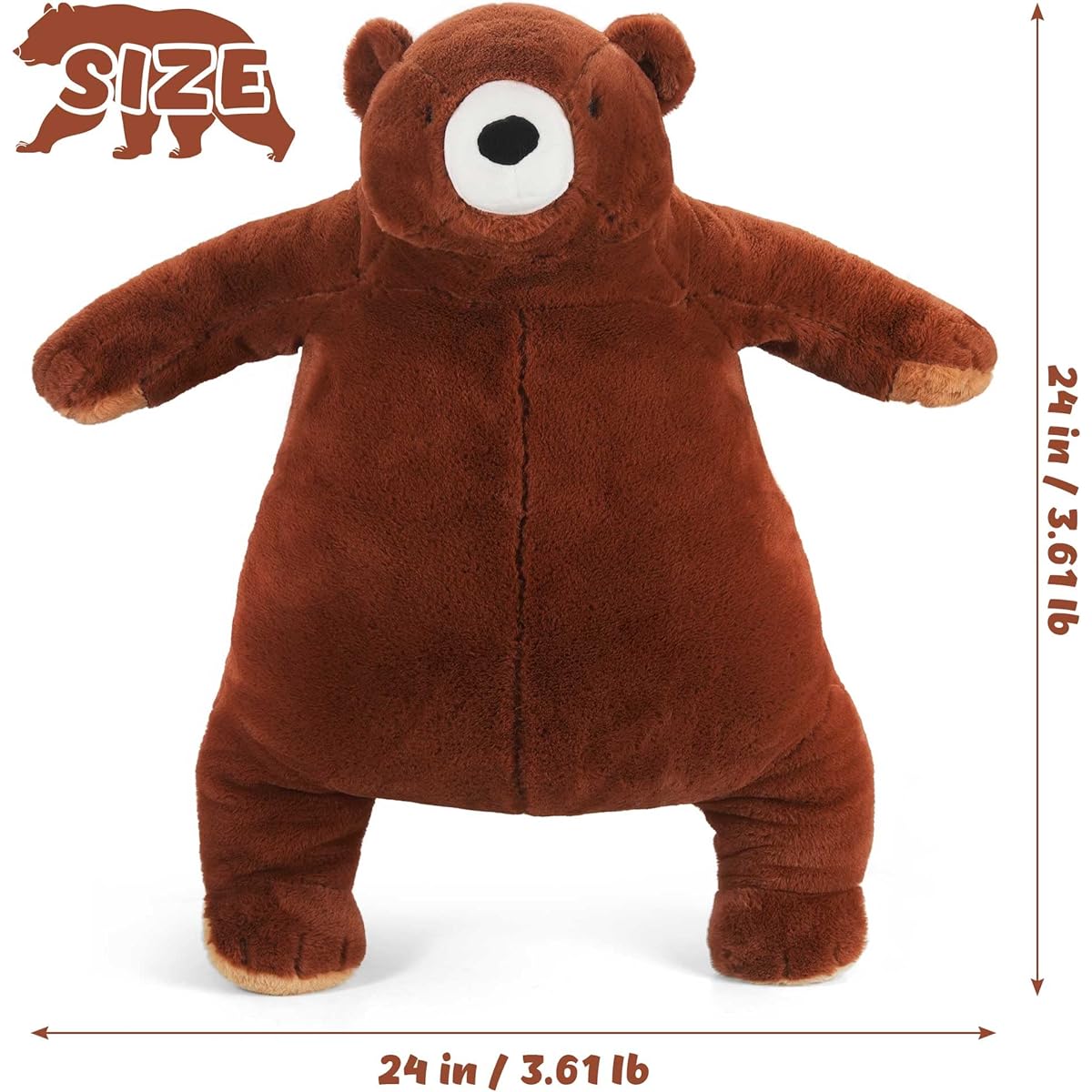 Qpewep 24 Inch Brown Bear Plush Weighted Stuffed Animal 3.61 lbs Bear Throw Soft Hug Stuffed Animal Sleeping Pillow Stuffed Animal for Kids Birthday Easter Gift