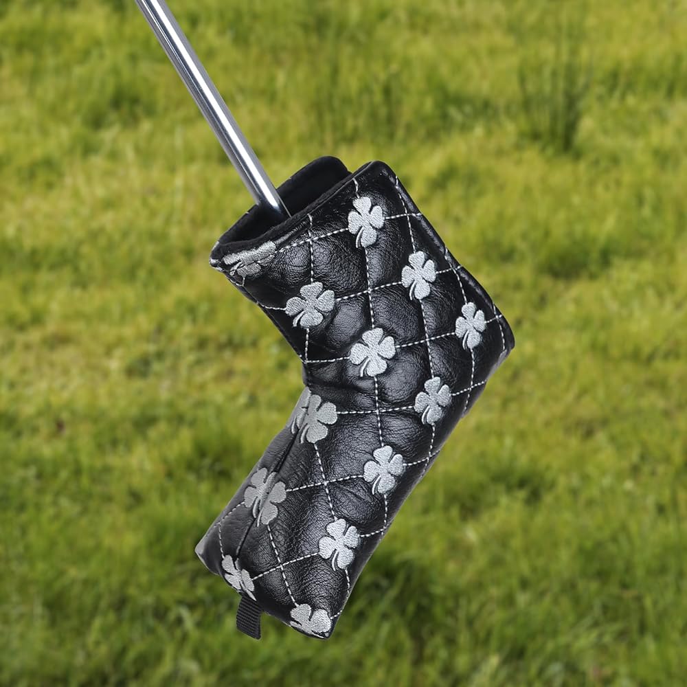 Golf Putter Cover Magnetic Closure Blade Cover Pin Type Club Head Cover Stylish Embroidery Synthetic Leather