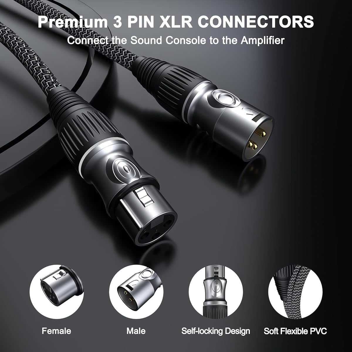 GeoHN.G XLR Microphone Cable 26ft~6 Pack 3 Pin Heavy Duty Balanced Microphone Cord XLR Male to Female Nylon Braided Speaker Cable for Mixer/Recording Studio/Speaker System