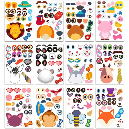 36 Pieces Face Makeup Sticker Sheet 12 Different Designs Cute Animal Faces (Pig Monkey Bear Dog) Sticker Pad Gift Gift Gift Gift Art Craft Party Favors School DIY Sticker Book Kids