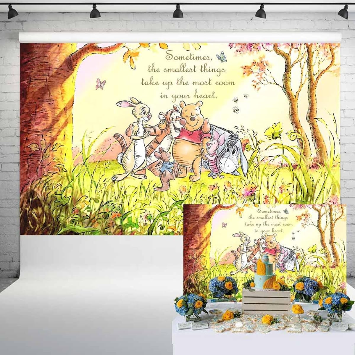 Autumn Bear Backdrop Fall Decor Baby Shower Birthday Party Watercolor 100 Acre Wood Backdrop Winnie the Pooh and Friends Banner (5x3ft) 100