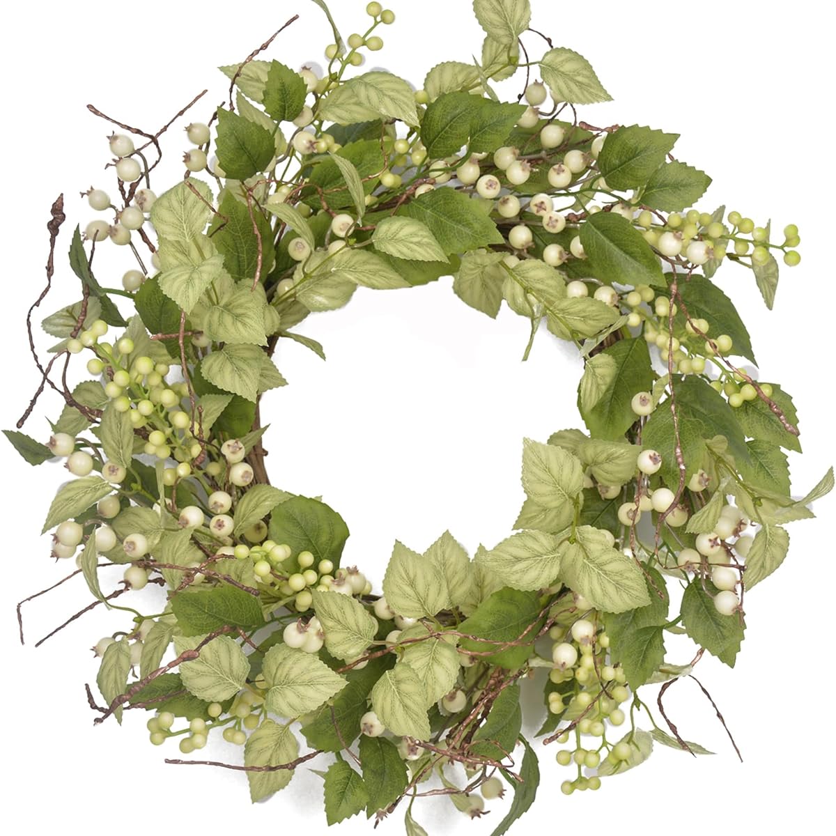 LuBlomy Spring Wreath for Entrance 21" Summer Wreath with Artificial Green Leaves and Berries for Year-Round Holiday Farmhouse Home Decoration