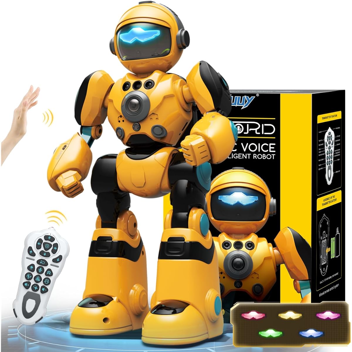 FUUY Robot Toys for Kids 5-7 Years Old Recording Voice & Gesture Sensing Control Boys Toys Programmable Music Dance Function Cool Yellow Warrior Birthday Gift 3 Years Old 4-6 Years Old