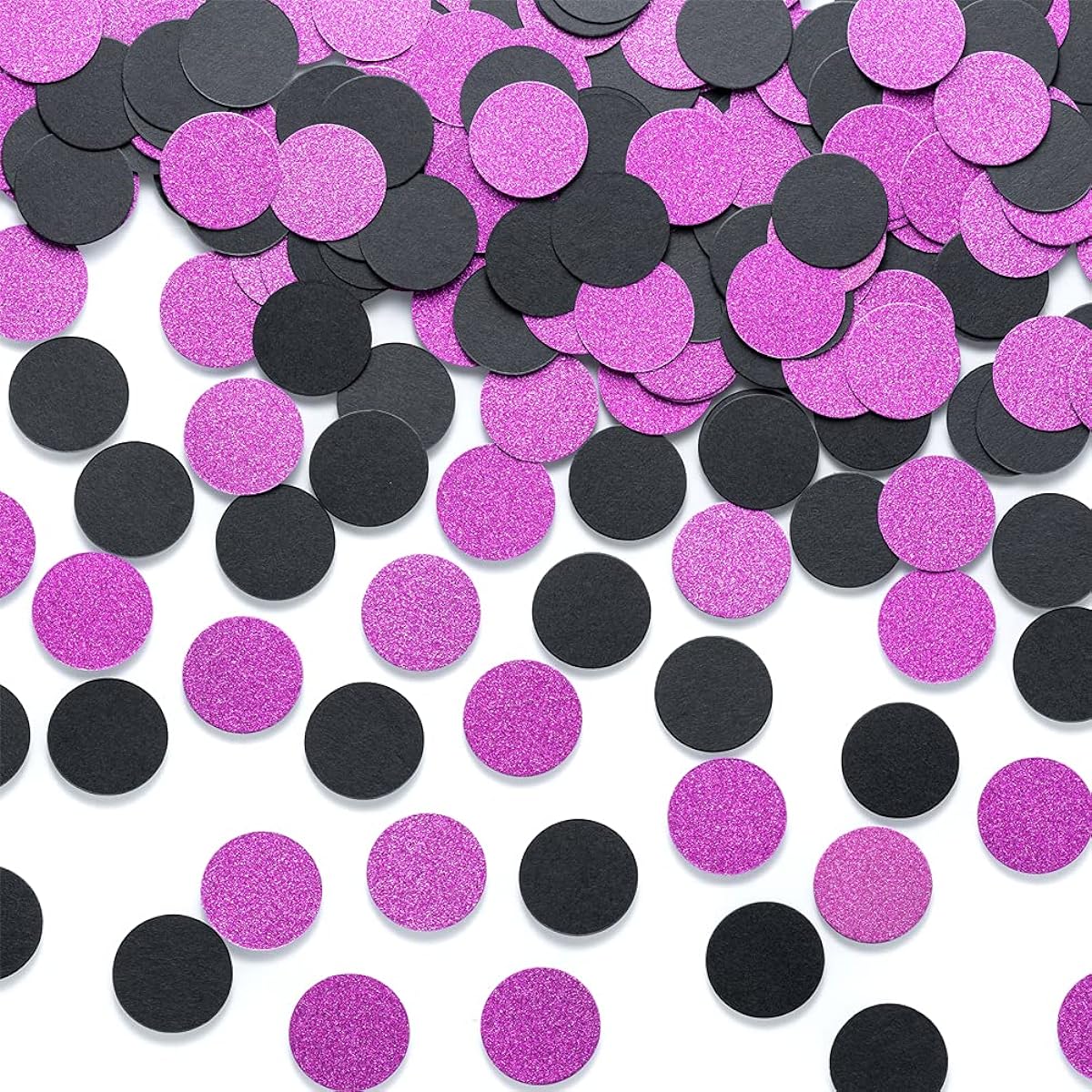Glitter Paper Confetti Table Decorations for Graduation Birthday Summer Hawaiian Theme Party 1.2" Diameter (Purple Glitter, Black, 200 Pieces)