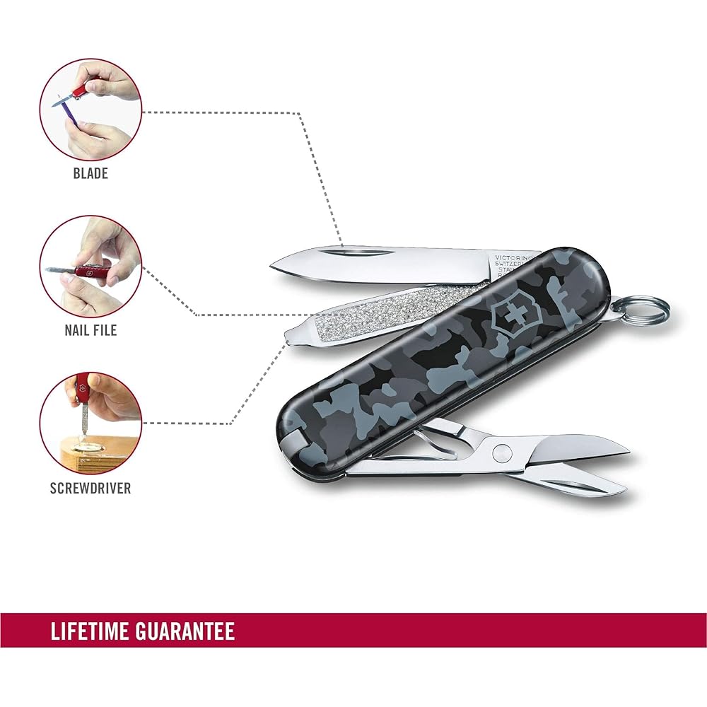 VICTORINOX Classic SD All 3 Colors Small Swiss Army Knife Multifunctional Knife Outdoor Camping Scissors with Flathead Screwdriver Equipped with Nail File Swiss Made Multi Tool with 7 Functions Small Compact Lightweight Easy to Carry [Domestic Genuine Pr