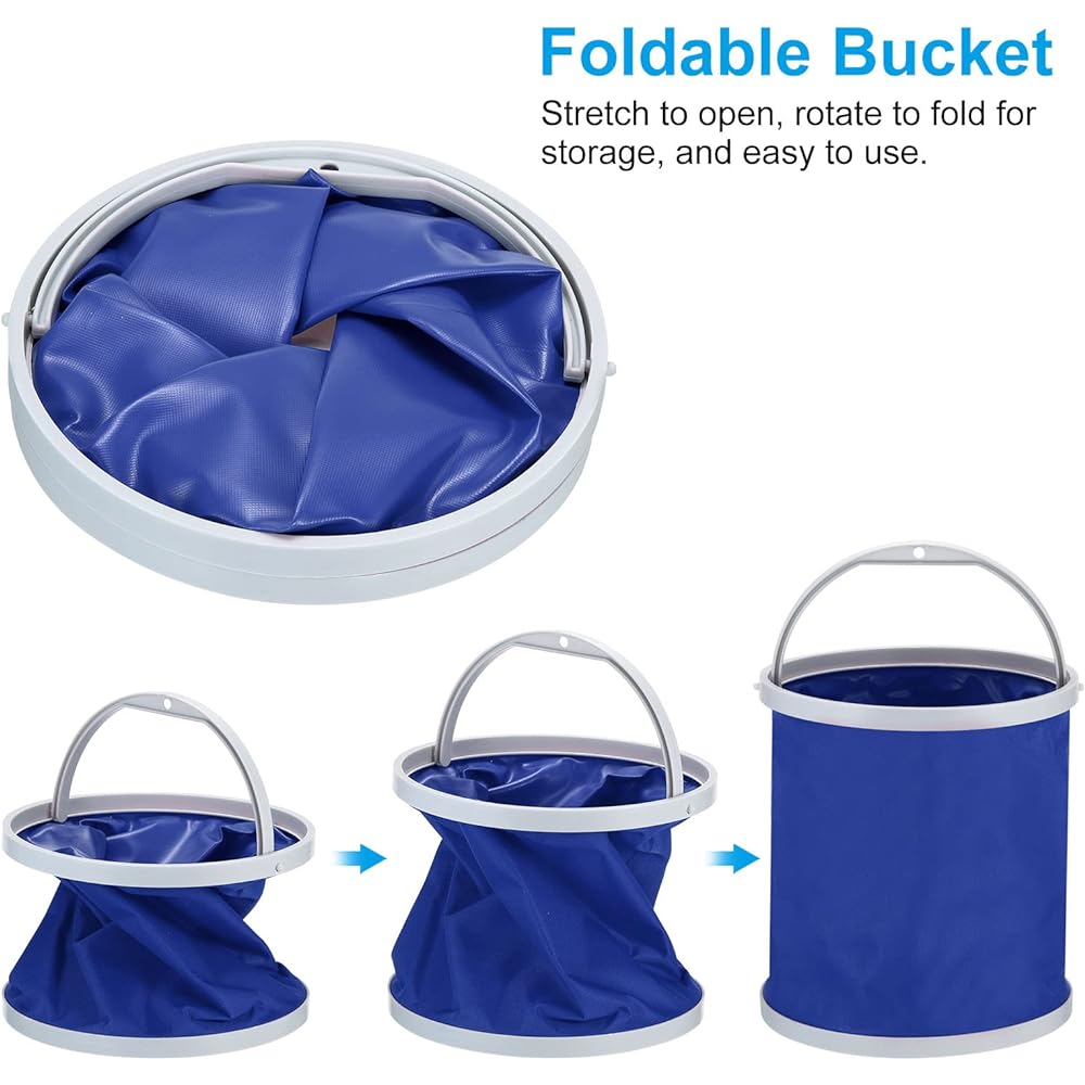 PATIKIL Camping Bucket Fishing Bucket Water Tank Foldable with Handle for Camping Car Wash 11L Blue Pack of 2