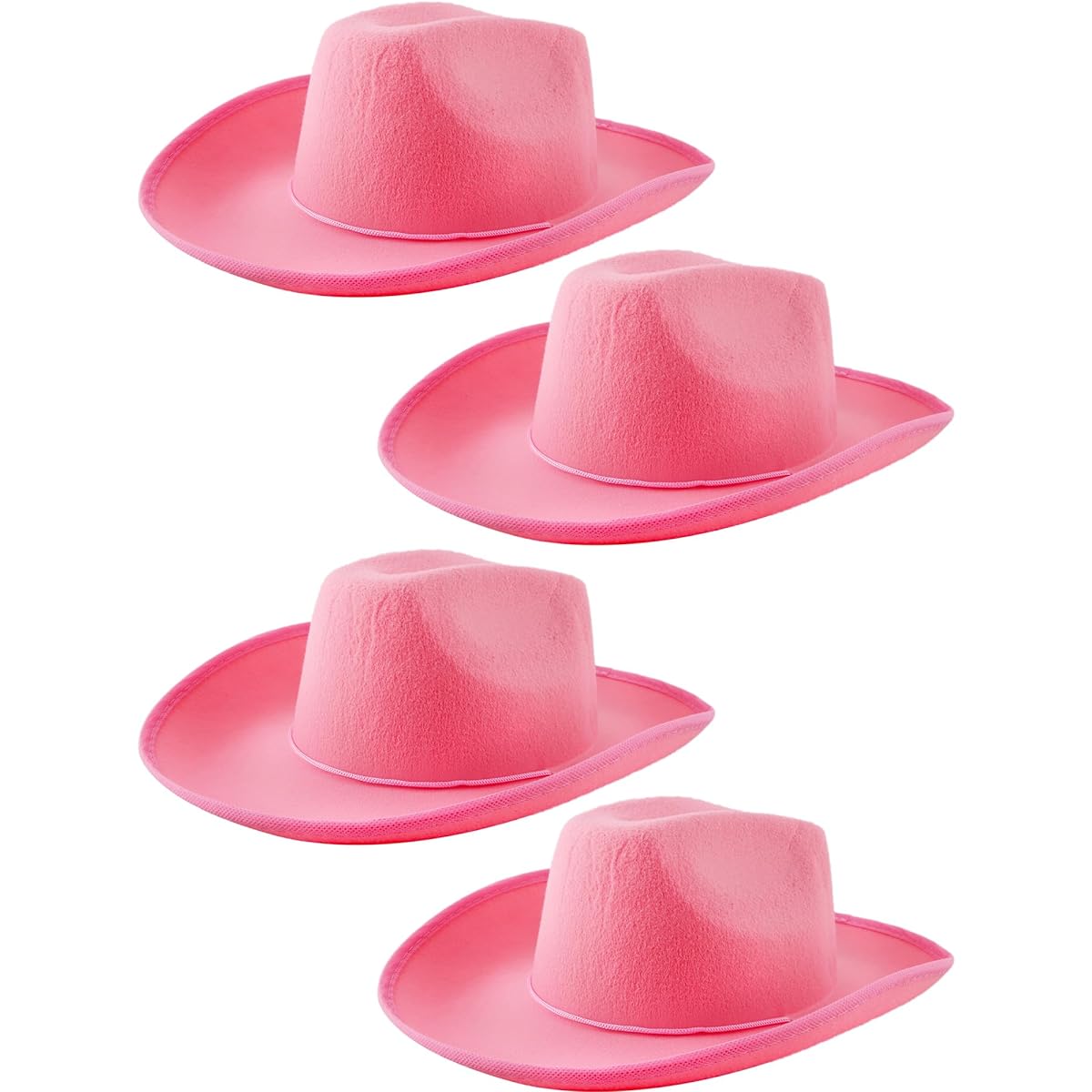 SGBETTER Cowboy Hats, Felt Texan Country Cowboy Hats with Neck Drawstring for Adults, Pack of 4 for Cowboy Cowgirl Theme Party