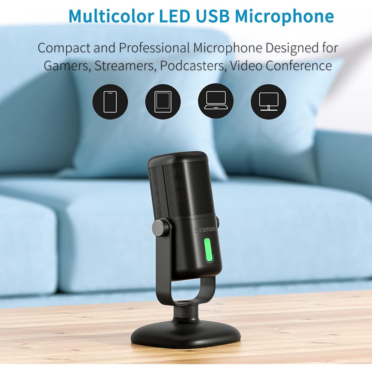 Saramonic SR-MV2000 Plug & Play Premium Cardioid USB Condenser Microphone with Vocal Effects, Compact Footprint, Latency Free for Gaming/Streaming/Podcasts on PC & Mac - Mini