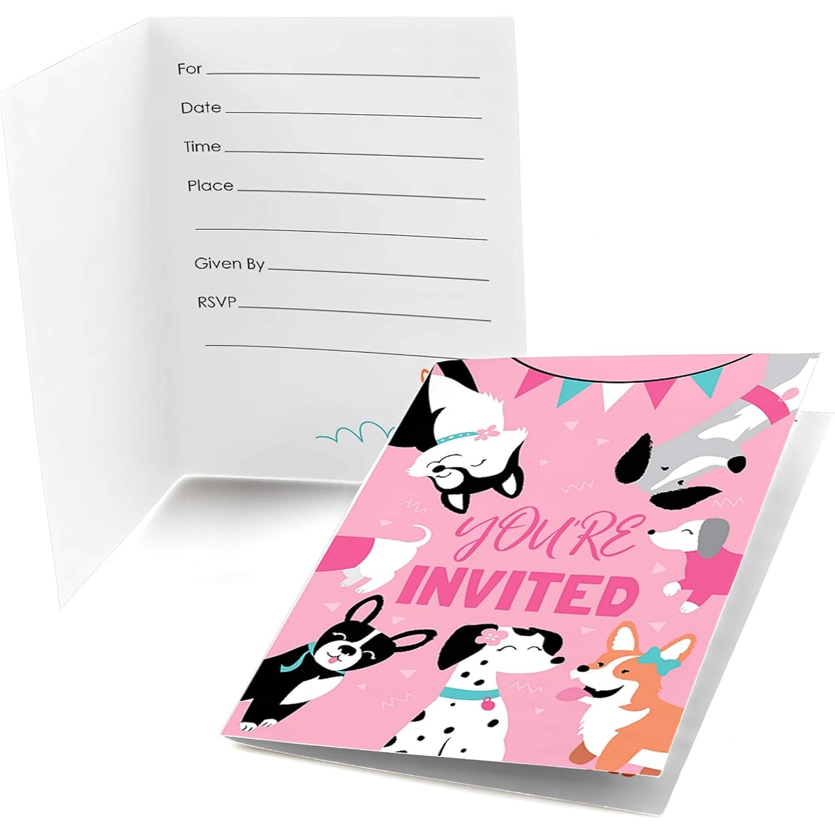 Big Dot of Happiness Pawty Like a Puppy Girl - Pink Dog Baby Shower or Birthday Party Invitations (8 Count)