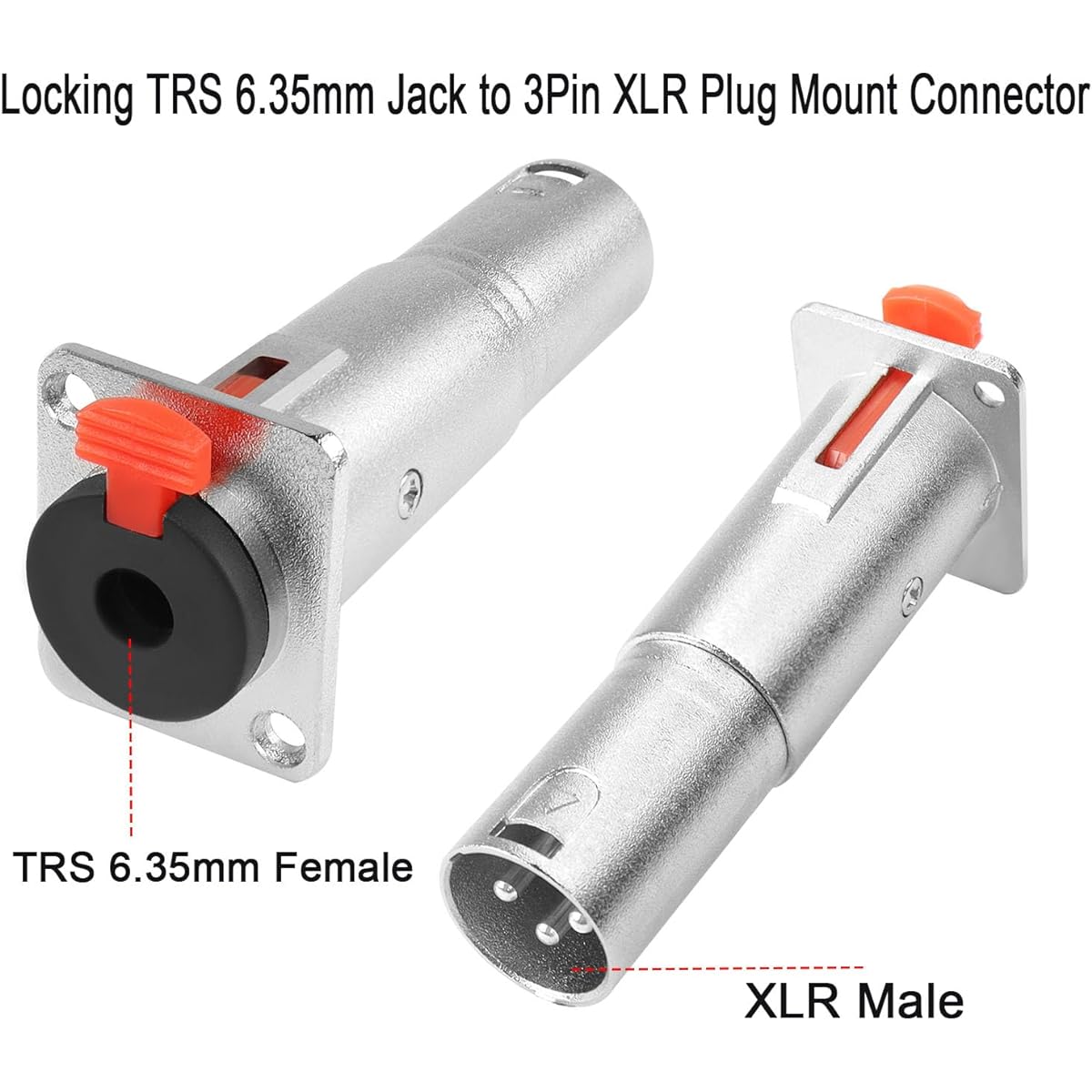 QIANRENON 6.35mm Female to XLR Male Panel Mount Adapter Locking TRS 6.35mm Jack to 3 Pin XLR Plug Mount Connector 1/8 to XLR Feed Through Bulkhead Mount Socket for Microphone Guitar Audio Mixer