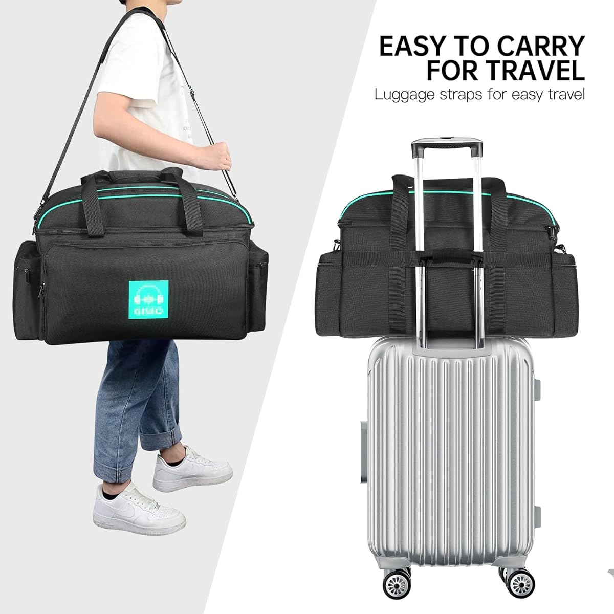 OUKNAK DJ Gig Bag DJ Cable File Bag with Removable Padded Bottom and Dividers Travel Gig Bag Cord Sound Equipment DJ Gear Musician Accessories (Blue)
