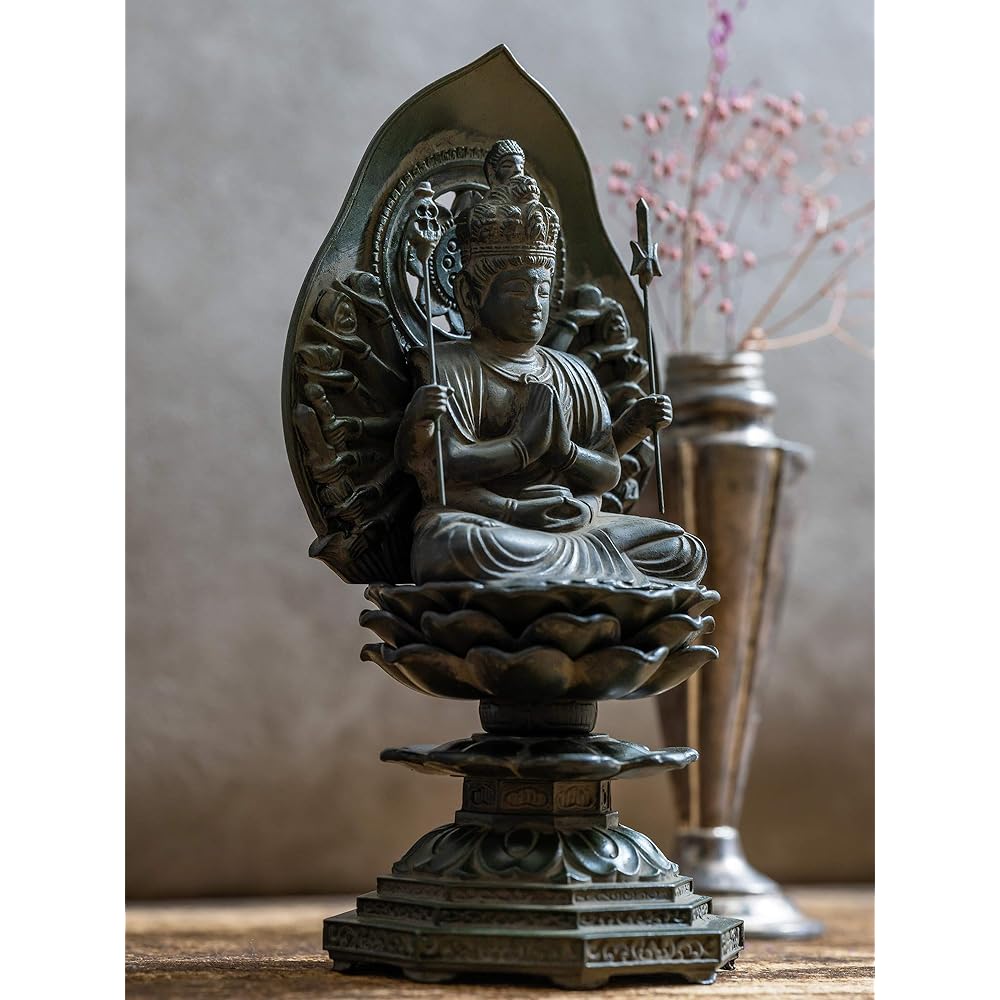 Buddha statue Thousand-Armed Kannon Bodhisattva 15.5cm (antique bronze) Buddhist sculptor: Hideun Makita Prototype_ (born in the year of the Rat) Twelve Zodiac Guardian Zodiac Zodiac Takaoka Copperware (KS Senjukan Nonbosatsu)