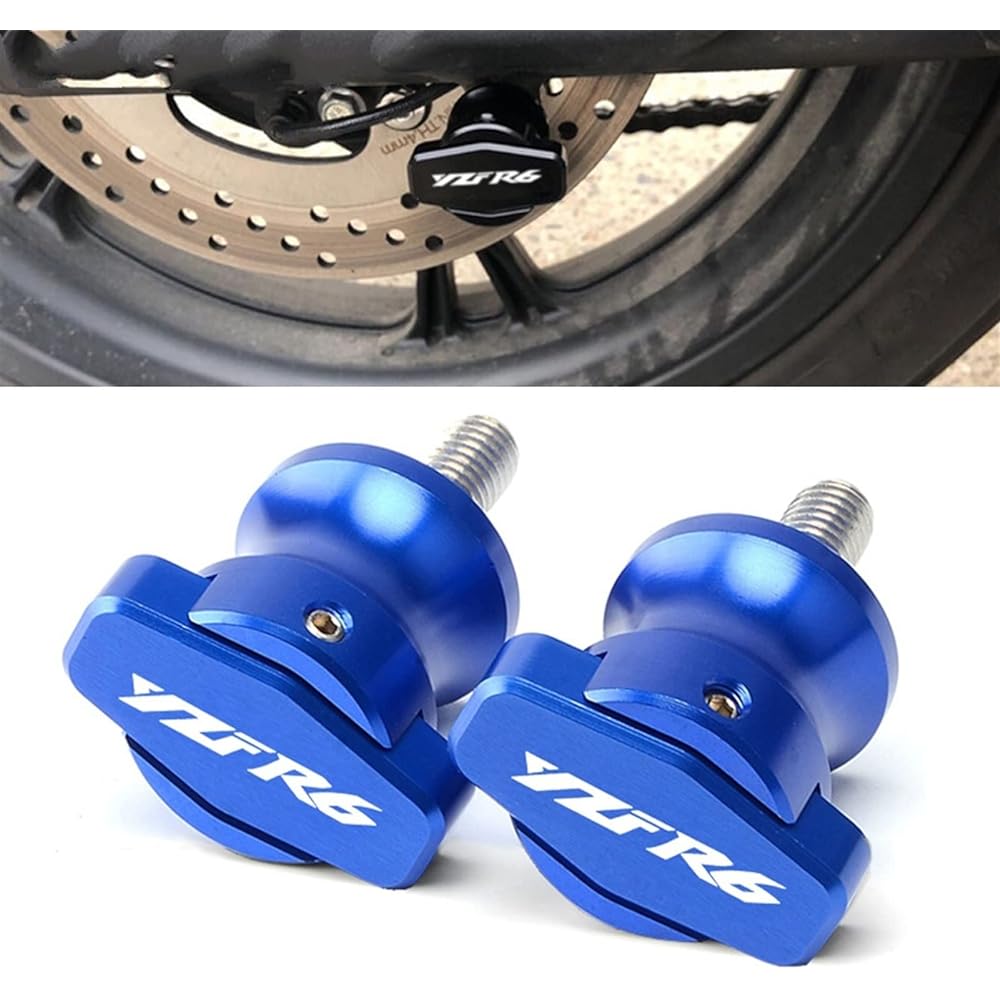 DEMUR Motorcycle 6mm CNC Aluminum Swingarm Spool Stand Screw Slider For Yamaha YZF R6 1999 2000 2001 2002 2003 2004-2019 M6 Swingarm Slider Spool (Size: Blue)