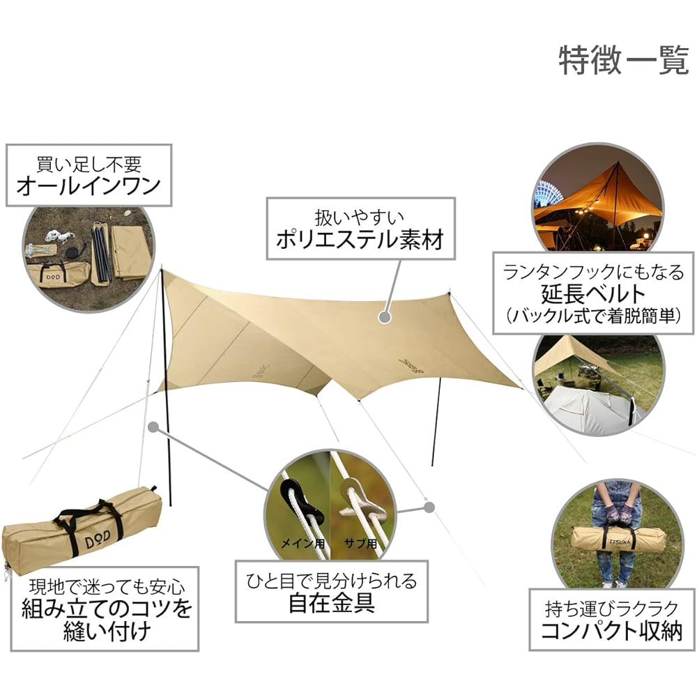 DOD Itsuka no Tarp Basic Hexa Tarp All-in-One Extension Tape Standard Included UV Treated