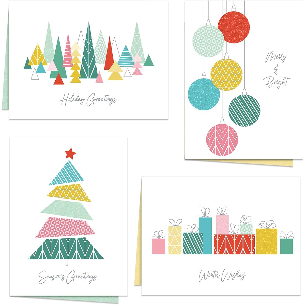 Modern Patterns Holiday Card Pack / 24 Cards and White Envelopes / Festive & Fun 6 1/4" x 4 5/8" Christmas Notecards