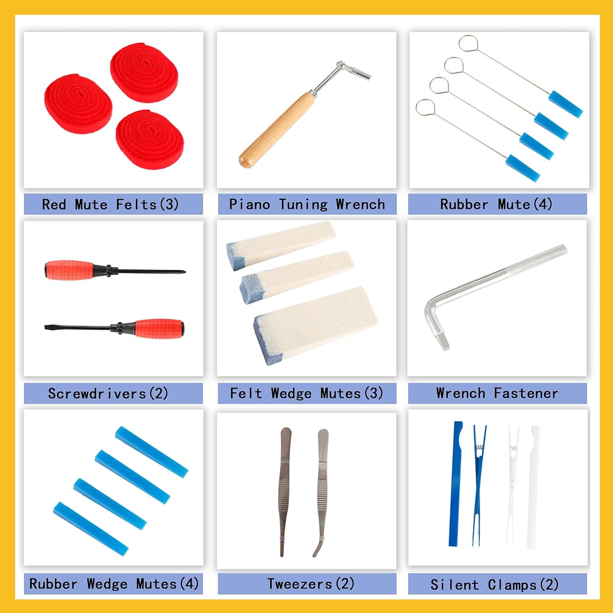 Professional Piano Tuning Kit: 24pcs Piano Tuning Tool Kit Set - Portable Case, 23pcs Tools, Piano Tuning Wrench Fasteners, Tuning Mute for Tuning Beginners and Professional Tuners