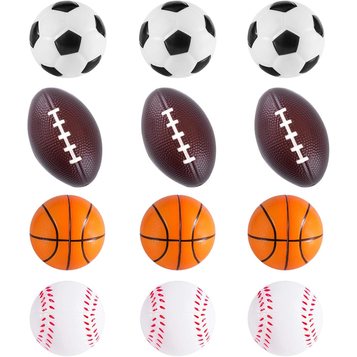 Super Z Outlet Mini Foam Sports Balls 12 Pack for Kids and Adults Mini Baseball Football Basketball Soccer Stress Bulk Purchase Toys Games Party Decorations Relaxing (Assorted)
