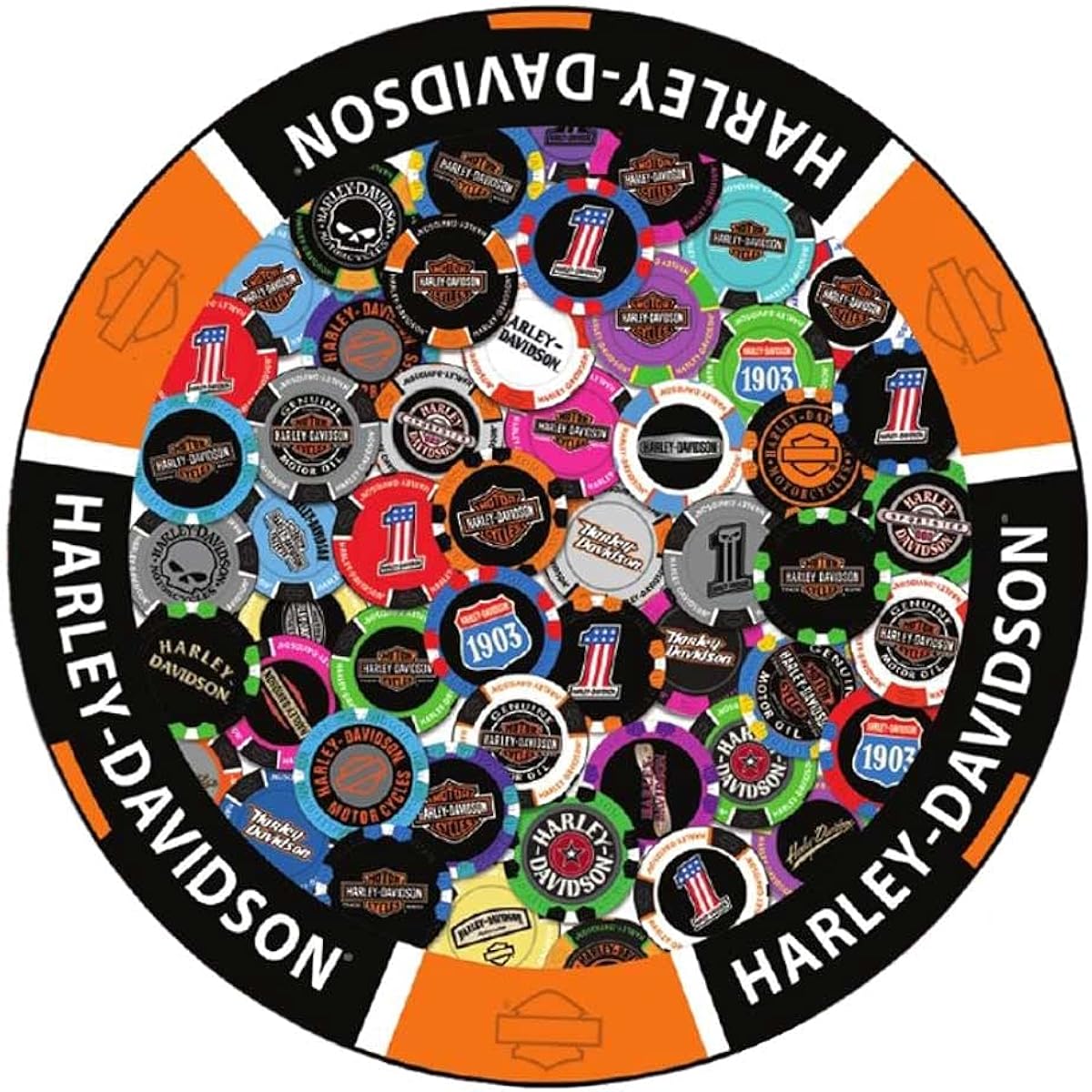 Harley-Davidson® Poker Chip Graphic Round Puzzle 1000 Piece 26.5 Inch