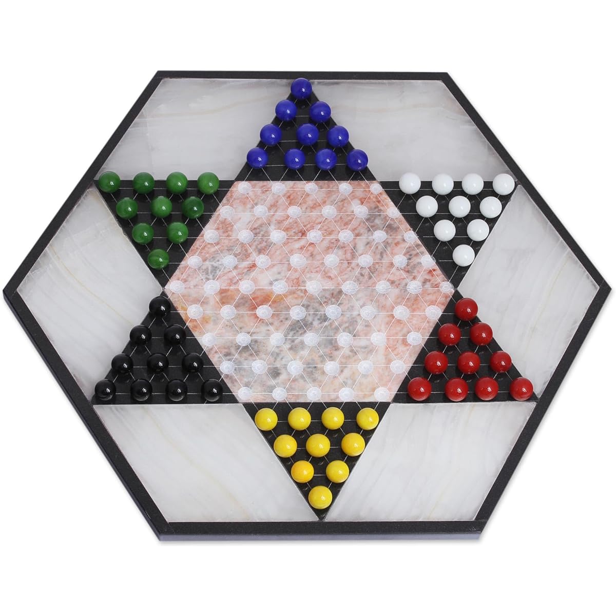 Novica Hand Crafted Marble and Onyx Chinese Checkers Family Game, Multicolor, Colorful Contrasts'
