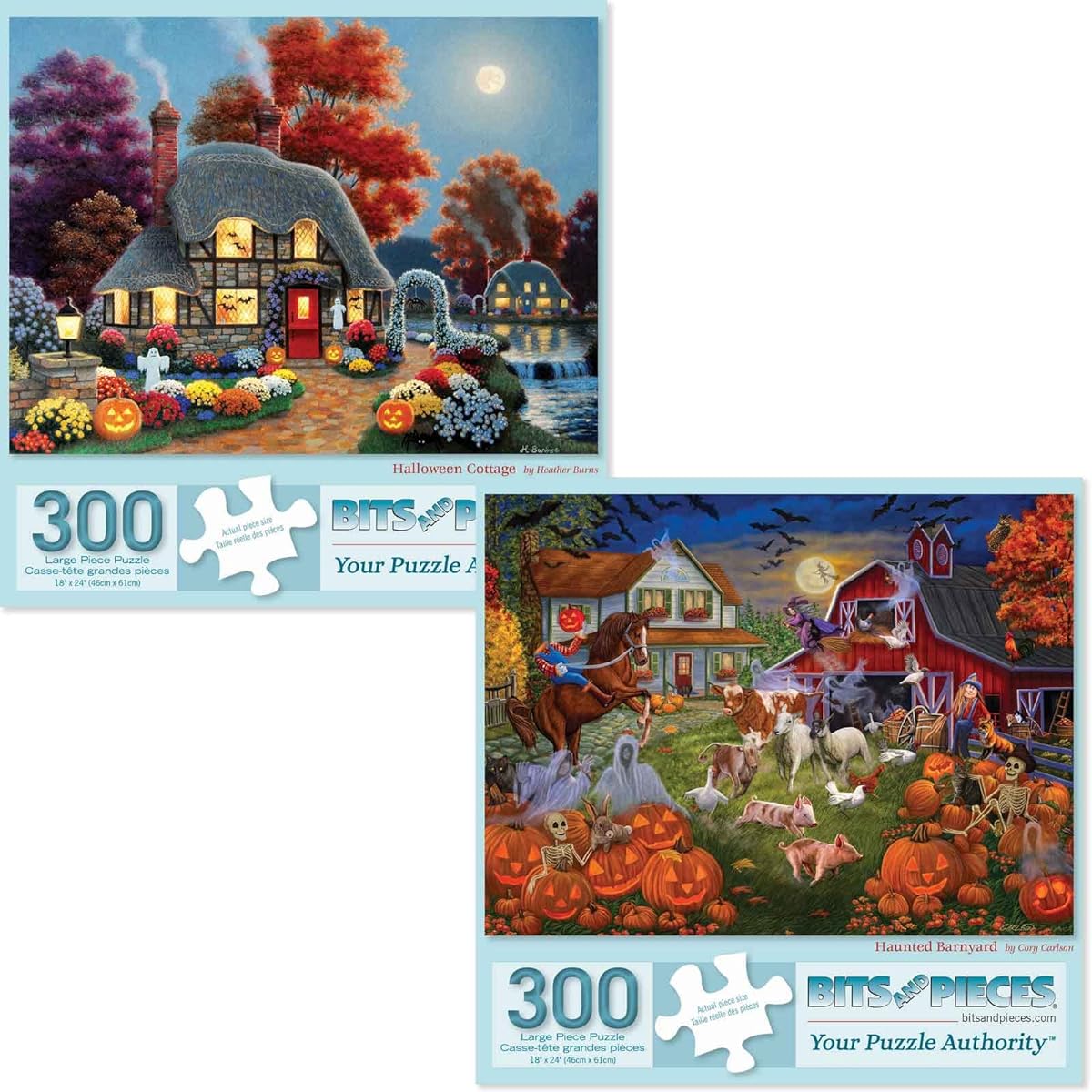 Bits and Pieces - Value Set of 2 300 Piece Jigsaw Puzzles for Adults - Each Puzzle Measures 18" x 24" - 300 Piece Halloween Jigsaw Puzzle Artist Large Pieces by Various Artists