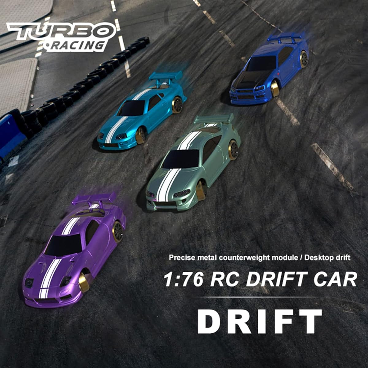 FLYCOLOR Turbo Racing C61 1:76 Scale Drift RC Car Gyro Mini Full Proportional RTR 2.4GHZ Remote Control with 2 Interchangeable Body Shells (Purple)