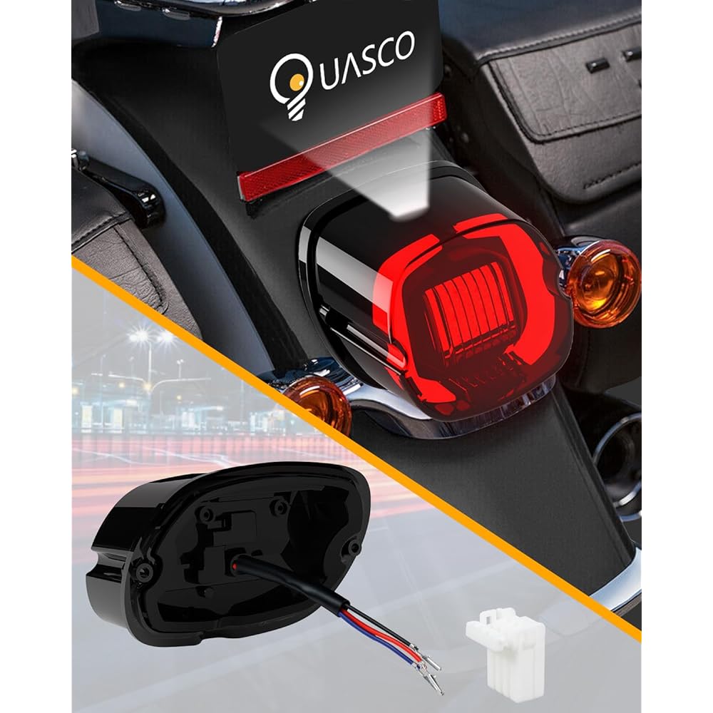 QUASCO LED Strobe Brake Tail Light Rear Tail Light Smoked Lens Compatible with Harley Dyna Sportster Road King Electra Glide Heritage Softail Fatboy Touring