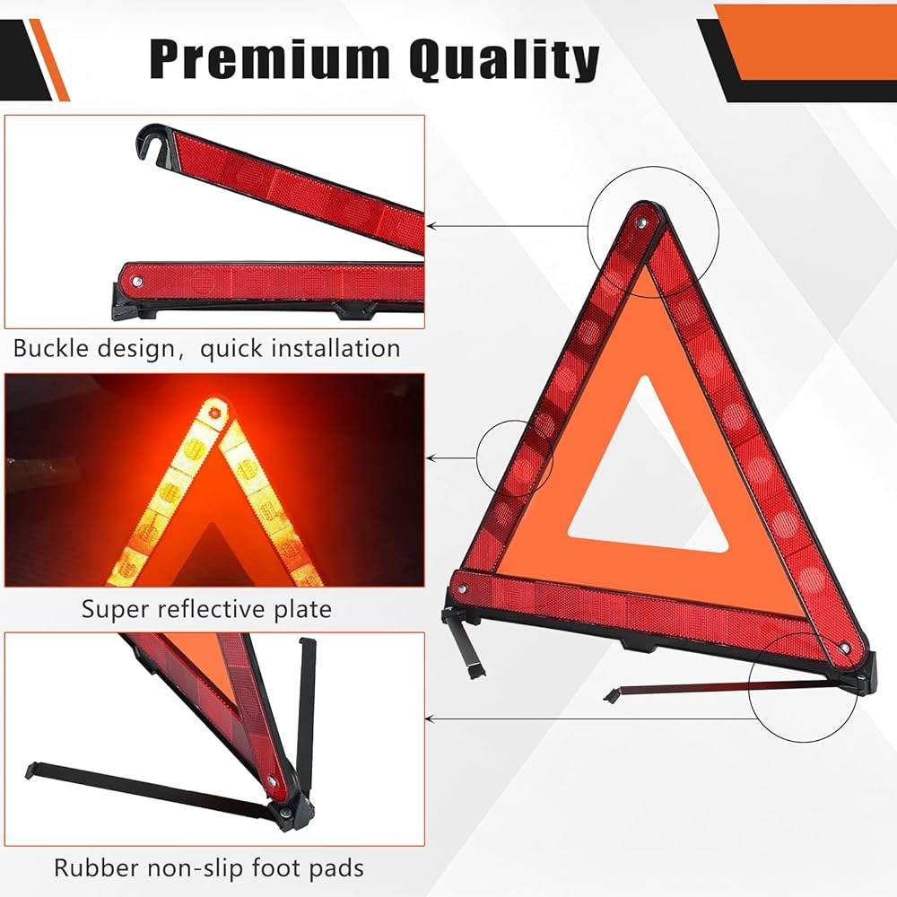 ATPEAM Triangle Warning Frame Triangle Emergency Warning Triangle Reflector Safety Triangle Kit Vehicle Emergency Triangle Car Road Reflective Kit Pack of 3