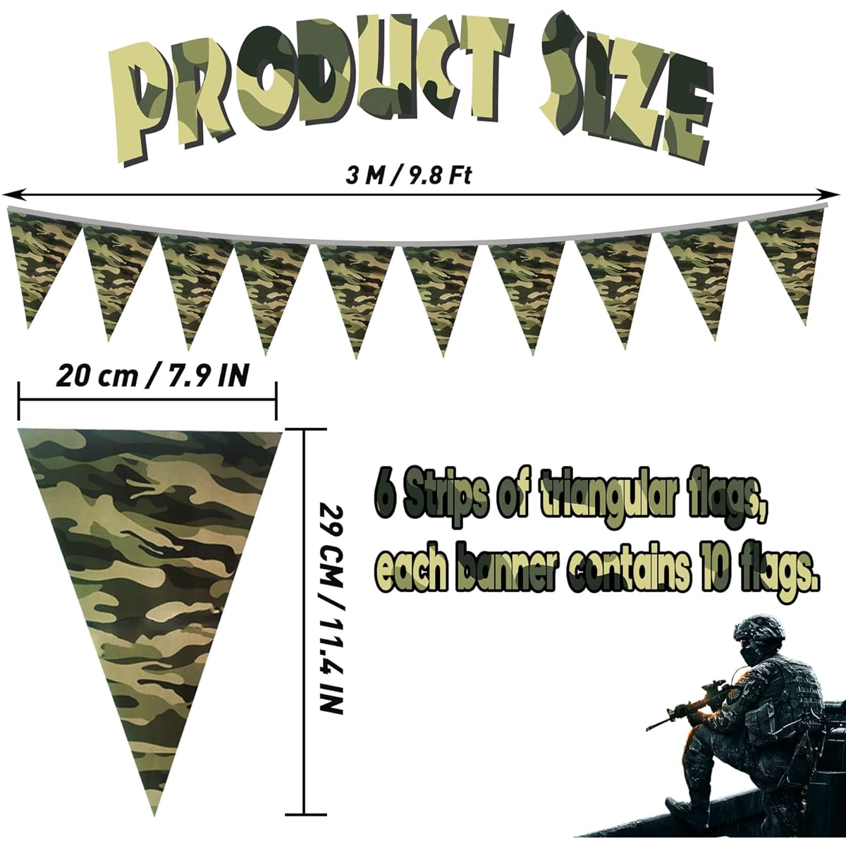 45ft Army Camo Birthday Decorations Army Camo Pennant Flag Banner Army Camo Theme Triangle Flag Banner Army Camo for Birthday Party Decorations