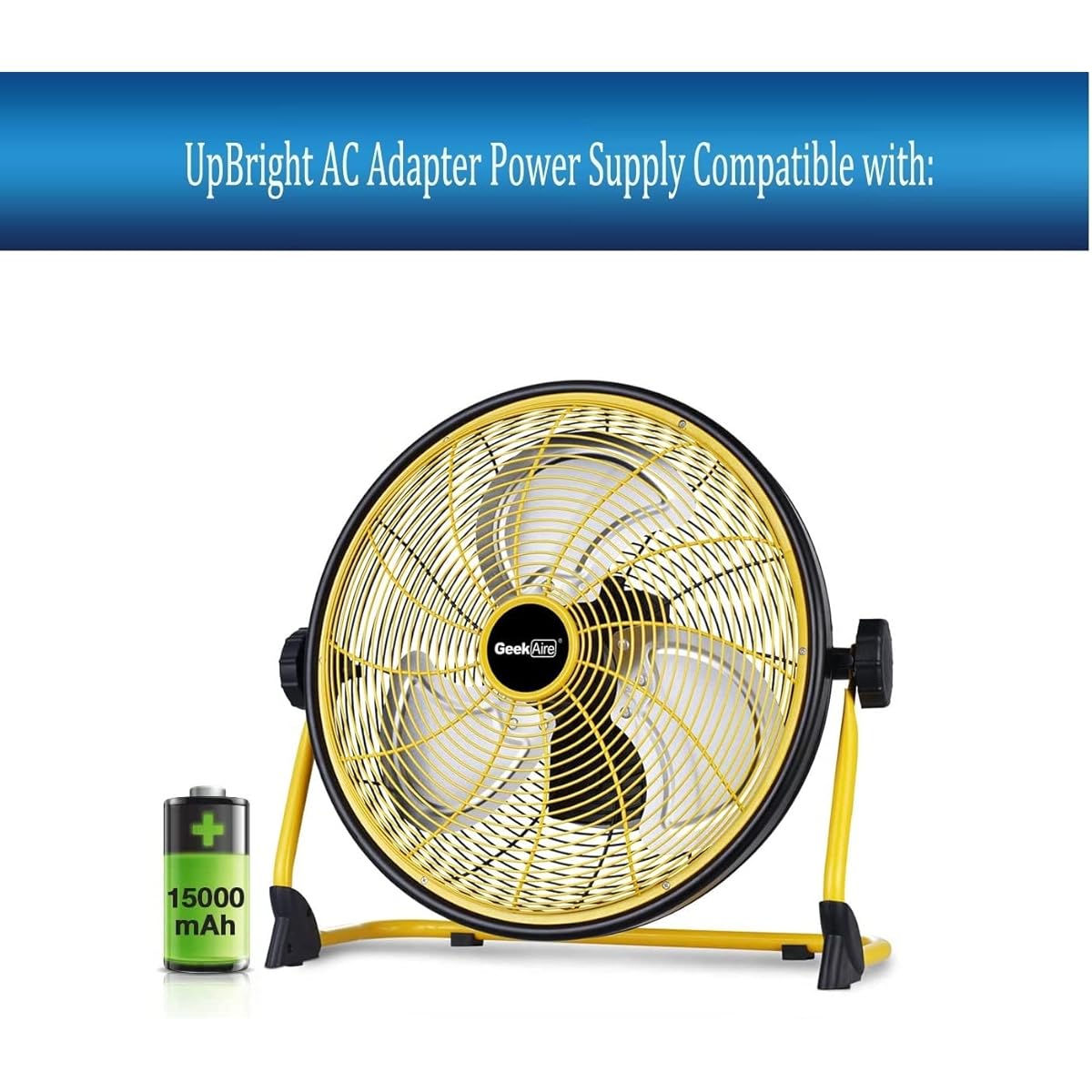 UpBright 24V AC/DC Adapter Geek Aire CF2 Rechargeable Outdoor High Speed Floor Fan 16" Portable 15000mAh Battery Powered Fan GeekAire CF-2 Variable Speed Power Charger PSU