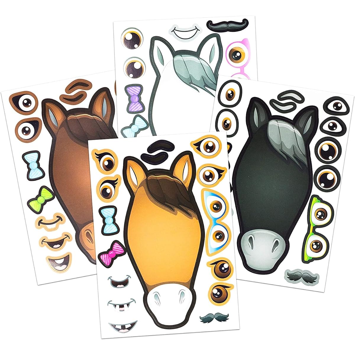 Make A Horse Sticker Sheet for Kids - 24 Horse Petting Zoo Barn Theme Birthday Party Favors Decorations - Brown, Black, White, Grey Horses - Fun Craft Activity - Ages 3+