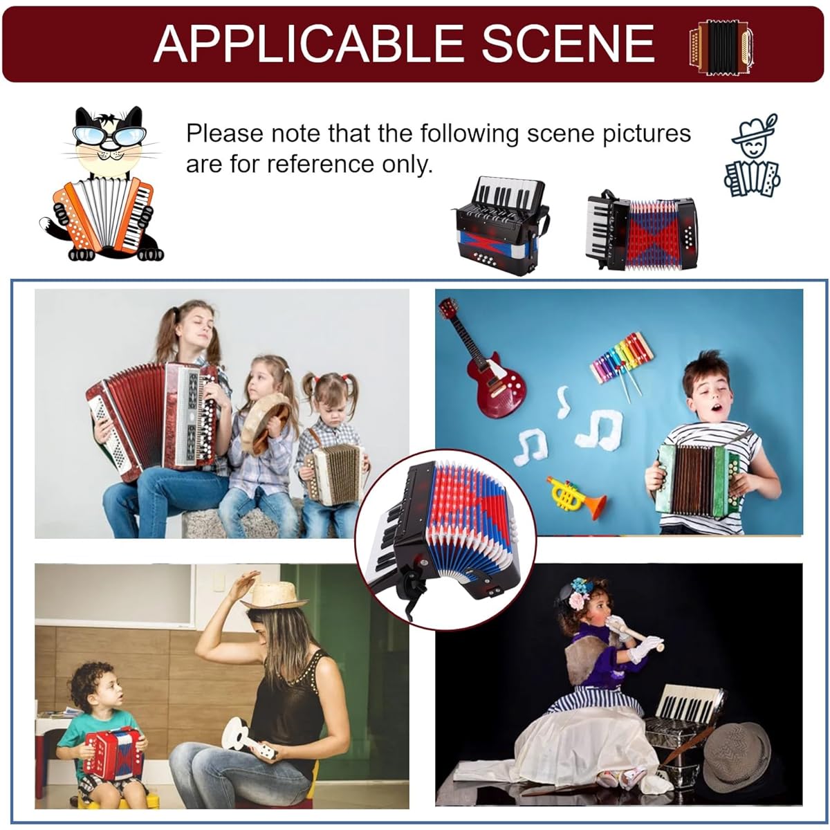 Accordion 17 Keys 8 Bass Accordion Musical Instrument for Adults Mini Accordion Adjustable Strap and Soft Sound Portable Educational Instrument for Music Beginners and Music Enthusiasts