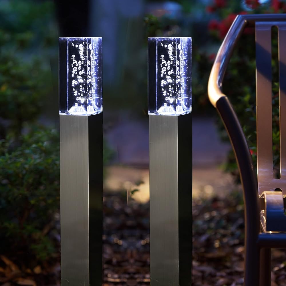 GWSOLAR 2.4 inches (6 cm) Square Acrylic Square Stylish Solar Light Height 50cm 2 Piece Set White Color Automatic Lights Auto Turn Off IP65 No Wiring Required Easy Installation Screw Screw Screw