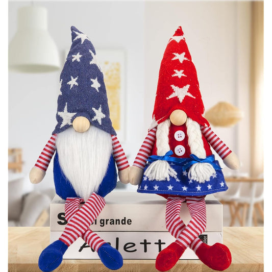 4th of July Gnome Decor Patriotic Gnome American Independence Day Stuffed Gnomes Ms. & Mr. Handmade Scandinavian Elf Dwarf Home Decoration Memorial Day Veterans Day President's Day