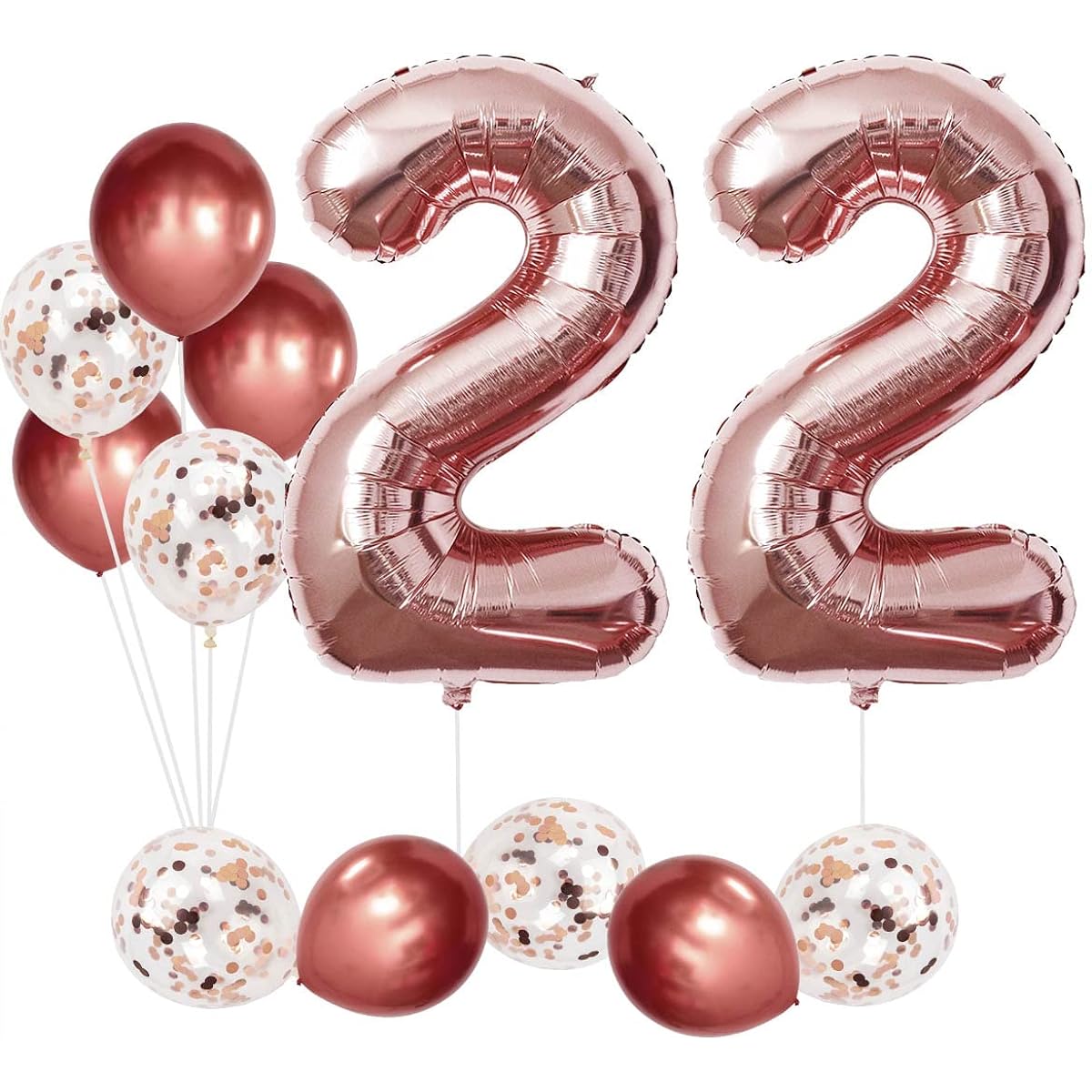 Rose Gold 22nd Birthday Balloon Set, Large 40 Inch Foil Number 22 Jumbo Party Confetti Latex Decorations for Girls