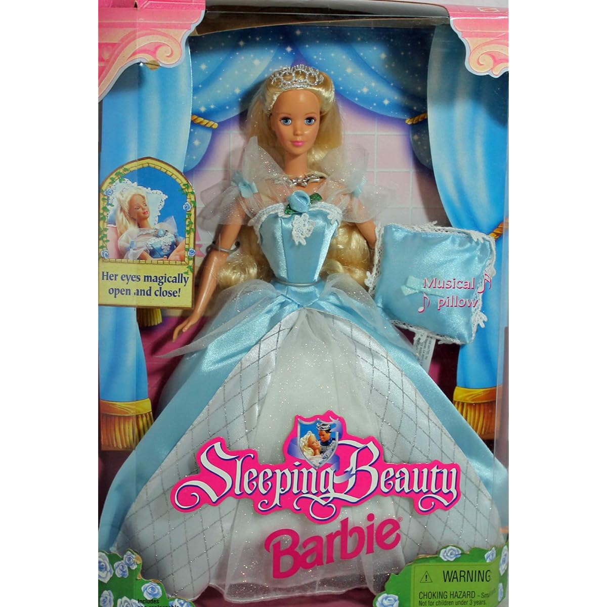 Barbie 1998 Sleeping Beauty Doll with Dress, Shoes and Musical Pillow Plus Her Eyes Magically Open and Close by Barbie