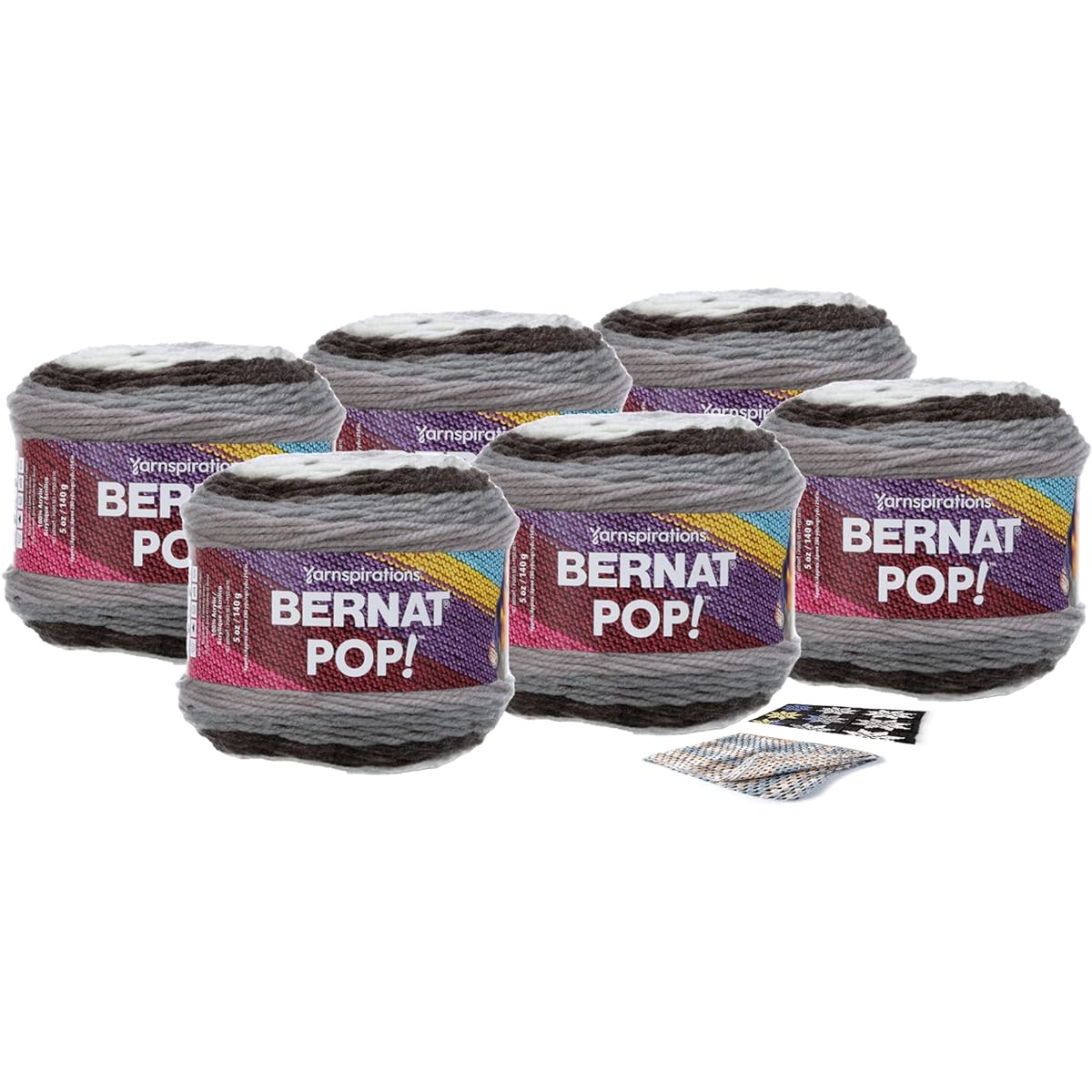 Bernat Pop! Yarn - 6 Pack with Pattern Cards (Ebony & Ivory)