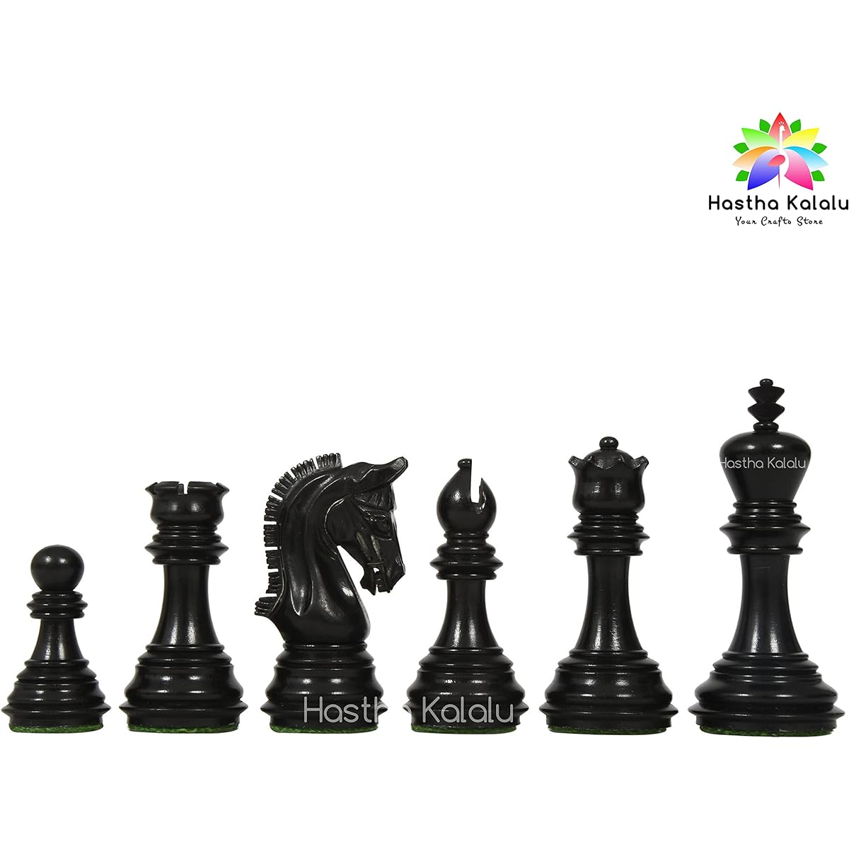 Hastha Kalalu 3.8" Imperial Design Staunton Series Premium Chess Pieces Only, Heavy Ebony Wood Boxwood Hand Carved Chess Pieces with Queen