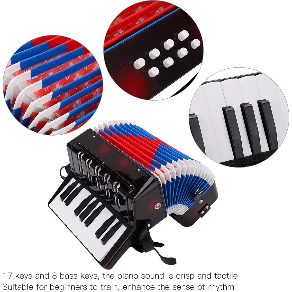 Piano Accordion 17 Keys 8 Bass Beginner Accordion Musical Instrument Hand Keyboard Rhythm Training Spring Instrument