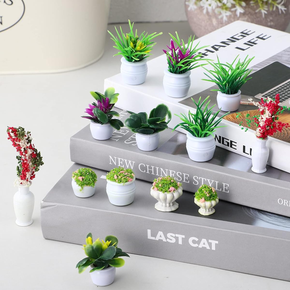 IMIKEYA Doll Houseplant Miniature Bonsai Mini Potted Model Small Fake Green Ornament 13 Pieces