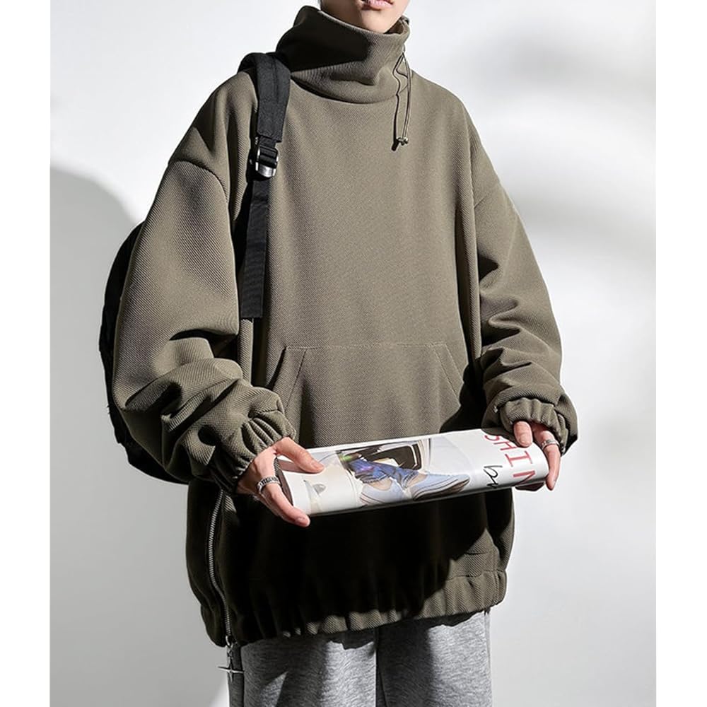 [JHIJSC] Men's Parka, Autumn/Winter, Long Sleeve, Loose, Pullover, Plain, High Neck, Casual, Stylish, Large Size