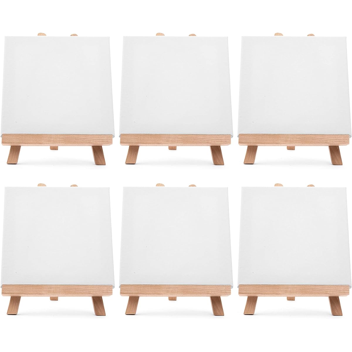 Academy Art Supply Stretched Canvas (20.32cm x 20.32cm) and 27.94cm A-Frame Artist Easel for All Ages Paintings and Kids Crafts, Table Top Display Stand with Tripod (6 Pack)