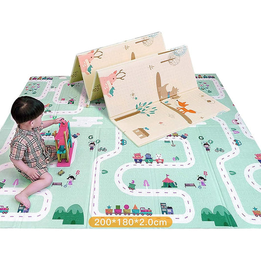 , Foldable, Baby Mat, Play Mat, 200*180*2.0cm, Large, Thick, Floor Mat, XPE Eco Material, Can be Used on Both Sides, Space Saving, Compact, Washable, Baby Shower Gift, Anti-Slip, Waterproof, Soundproof, Shock Absorbing, Lightweight, Outdoor, Cute Pattern
