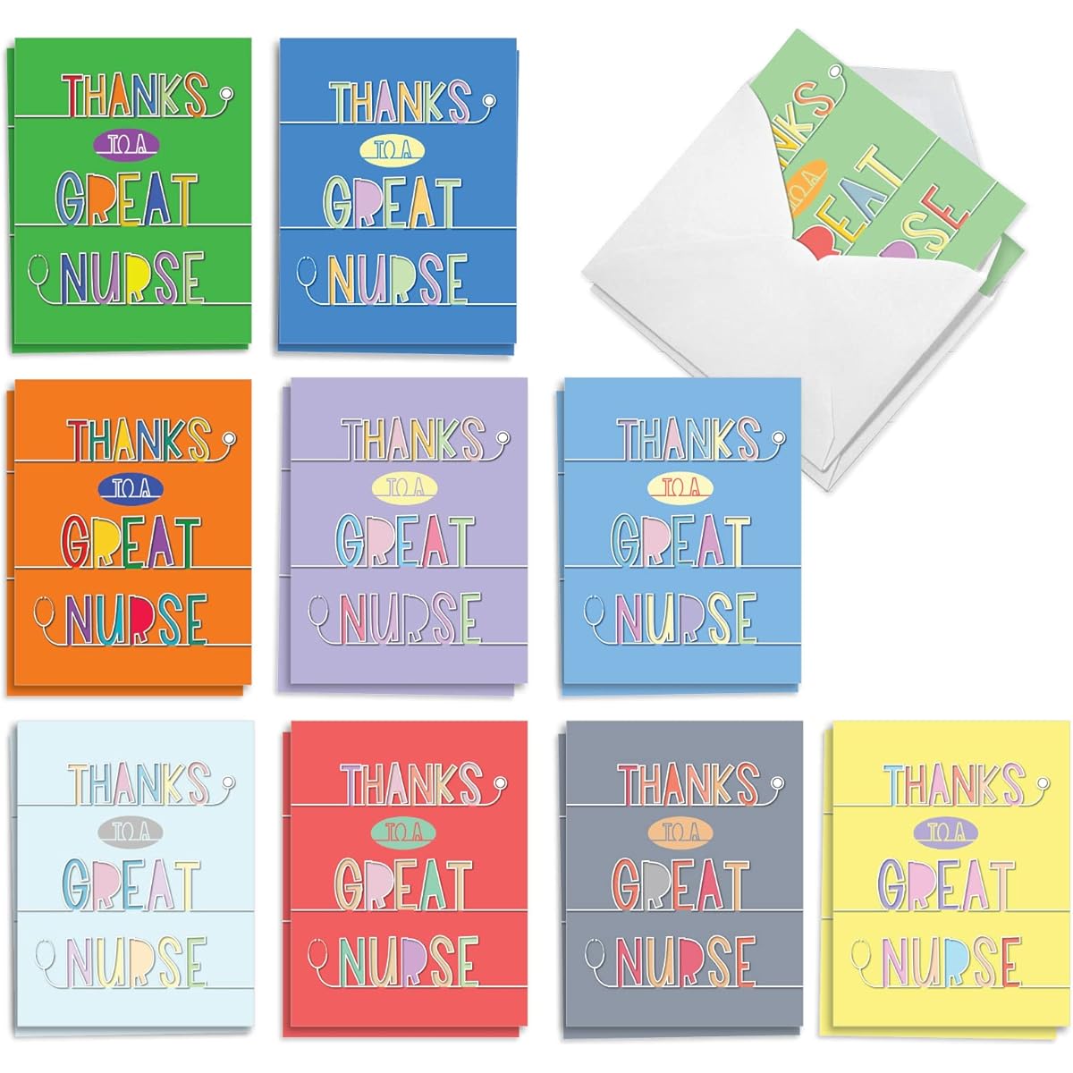 The Best Card Company Bulk Box Set of Thank You Note Cards (Nurse) 4 x 5.12 Inch with Envelopes (10 Designs, 2 of Each) Nurse Appreciation AM9152TYG-B2x10
