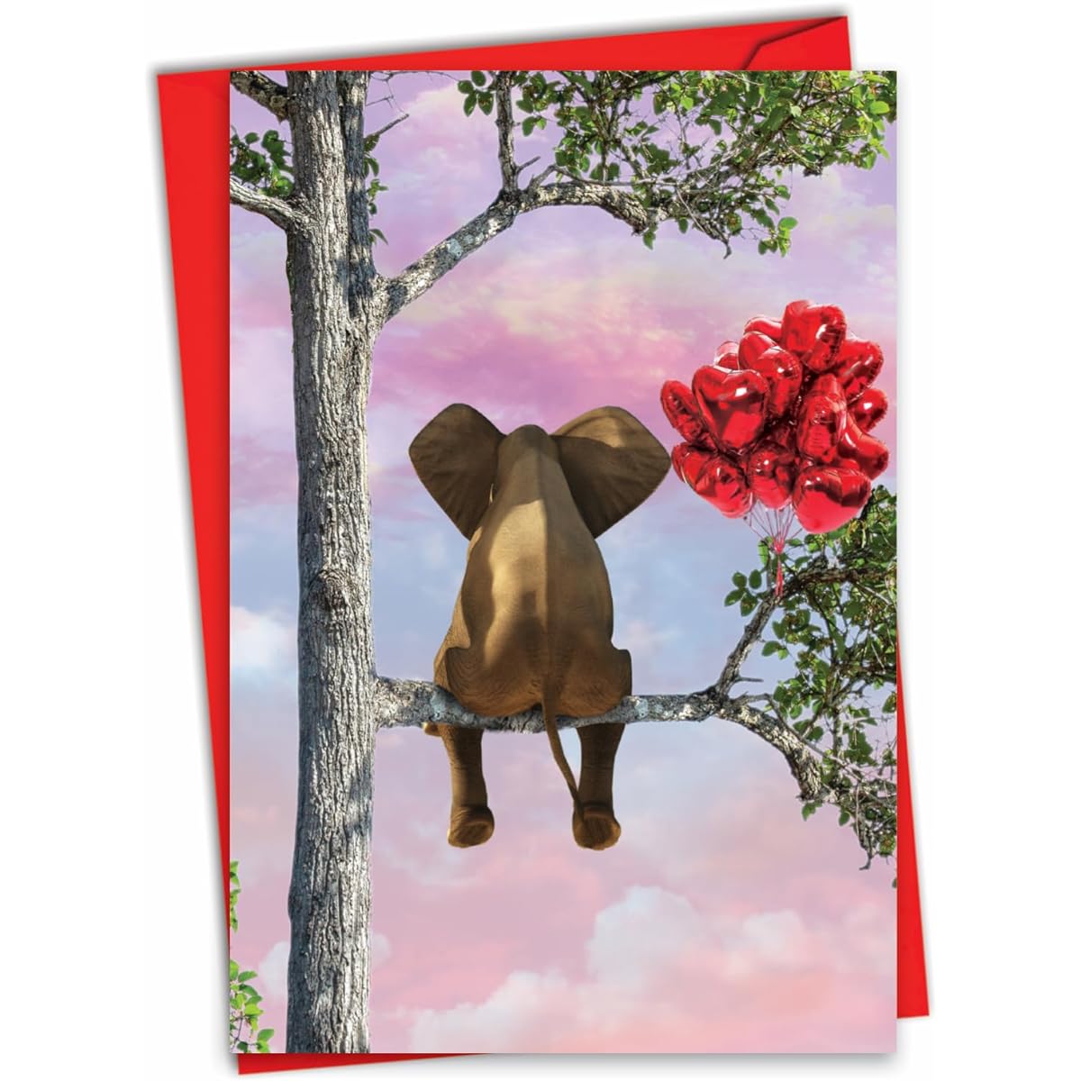 NobleWorks Valentine's Day Greeting Cards with 5 x 7 Inch Envelopes (1 Card) Wooden Animals - Elephant C10323EVDG