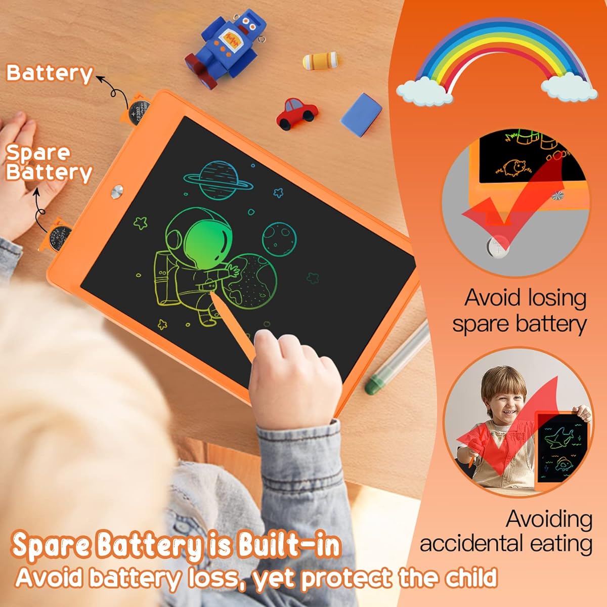 SIXGO LCD Writing Tablet 4 Pack 10 Inch Colorful Drawing Pad for Kids Reusable Doodle Board with Erase Button Educational Gift for Ages 3 4 5 6 7 Toddlers Boys Girls (4 Orange)