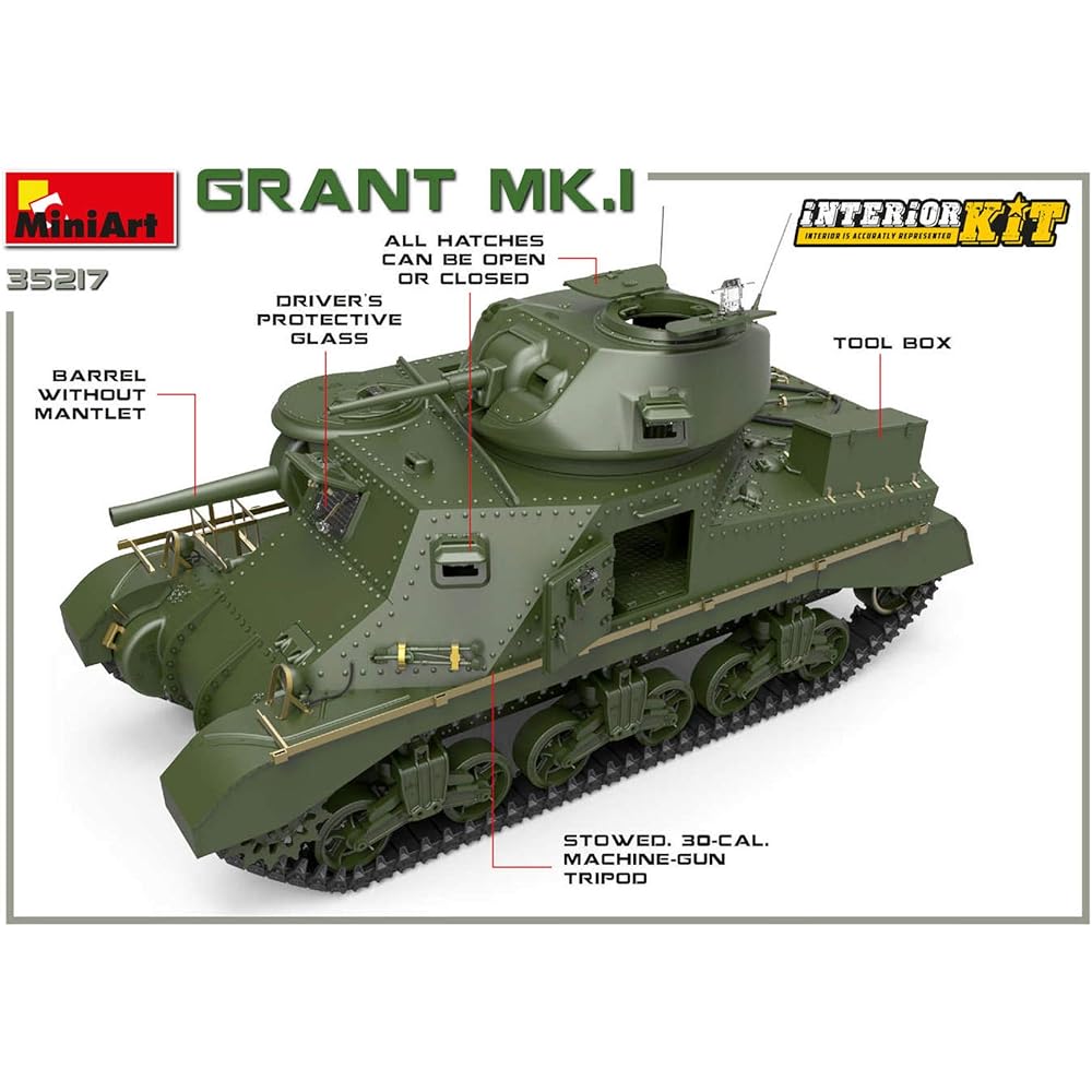 Miniart 1/35 British Army Grant Mk.1 Full Interior (Internal Reproduction) Plastic Model MA35217