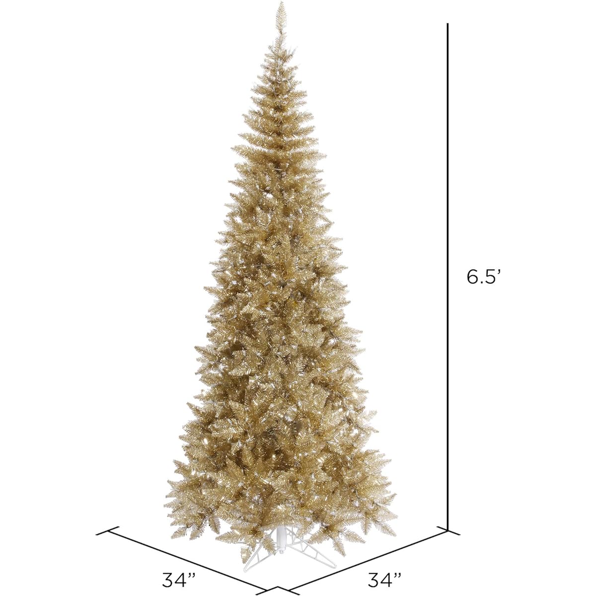 Vickerman 6.5ft Champagne Tinsel Fir Slim Artificial Christmas Tree - No Lights - Artificial Champagne Christmas Tree - Seasonal Indoor Decor