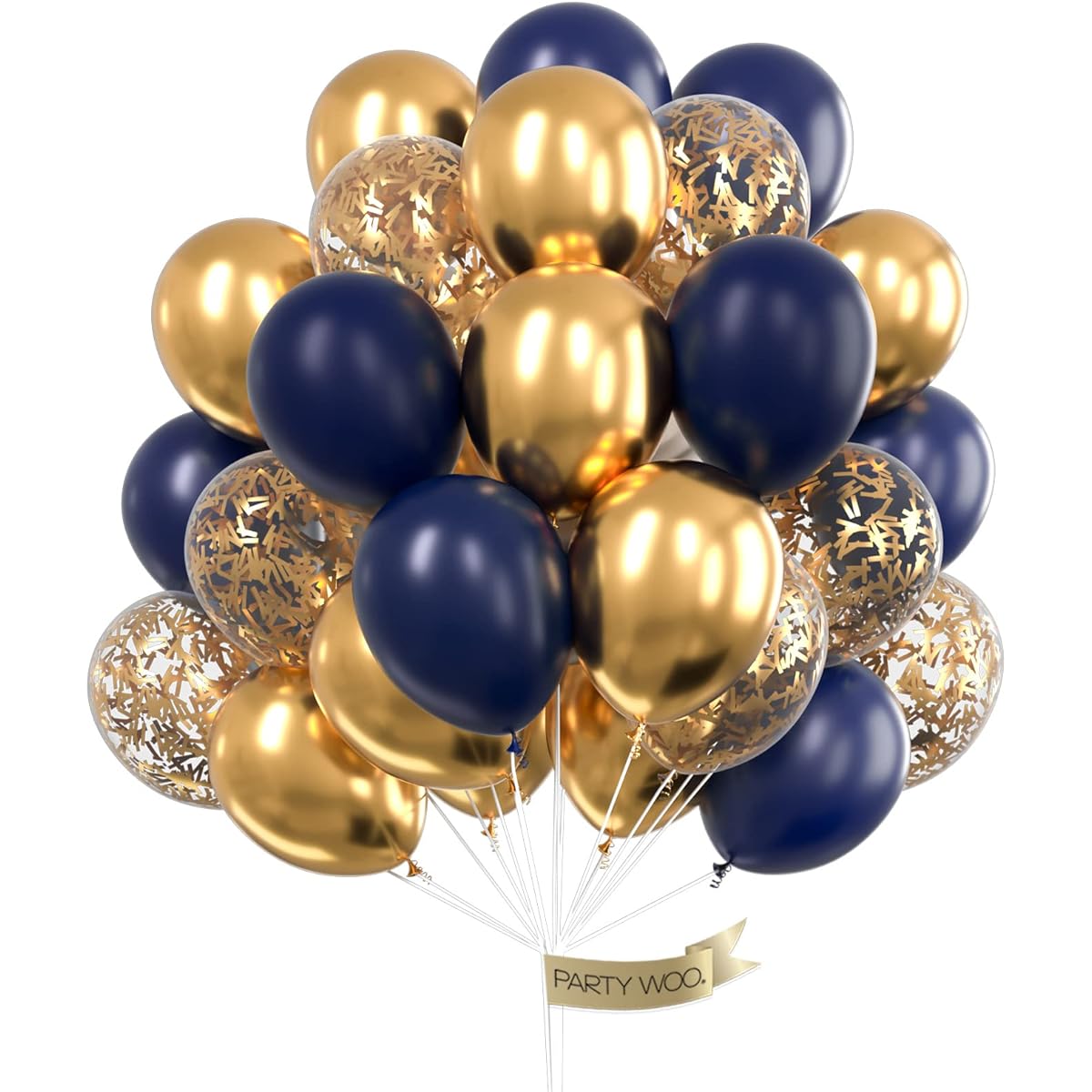 LAttLiv Birthday Balloons, 46pcs Latex & Foil/Mylar Balloons & Confetti Balloons & Chrome Balloon Decorations Navy Gold for Wedding, Little Prince, Birthday, Nautical, Navy Party, Navy Blue & Gold & Silver