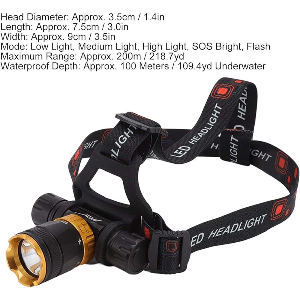Diving Flashlight, Headlight LED Sports Compact Headlight 5 Positions 5000LMIPX8 Waterproof Underwater Flashlight for Underwater Photography Attached to Head For Fishing/Walking/Climbing/Camping/Work/Disaster Prevention/Power Outage